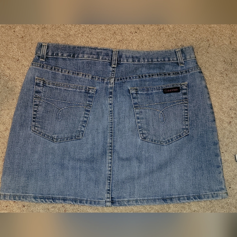 NWOT Calvin Klein Blue Denim Skirt LARGE 12 WOMENS